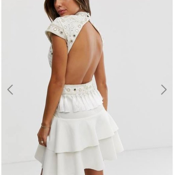 White ASOS embellished mini dress with open back - Picture 2 of 2